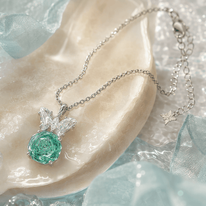 Sea Foam Mint Rose Cut Crystal Butterfly Pendant Necklace | Luxury Necklace by Kohizen