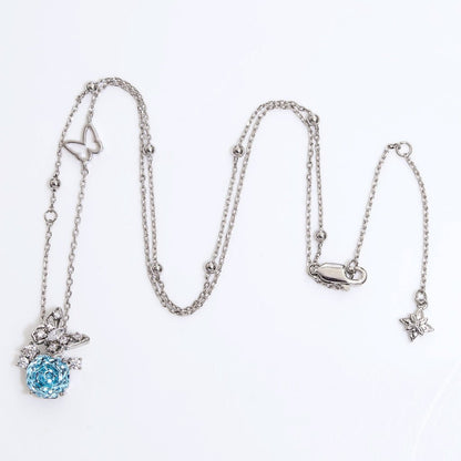 Sky Blue Rose Cut Crystal Butterfly Pendant Necklace | Luxury Necklace by Kohizen