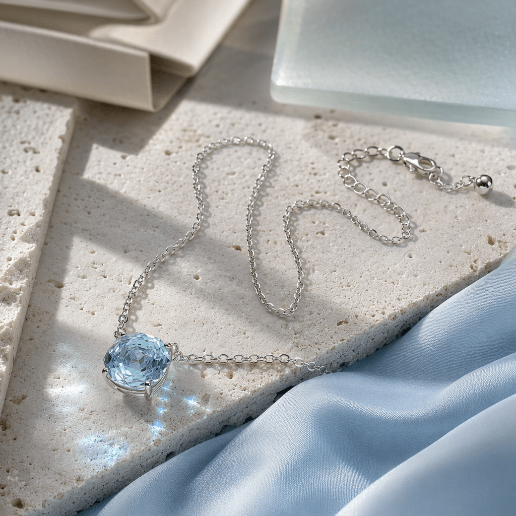 Sky Blue Rose Cut Crystal Pendant Necklace | Luxury Necklace by Kohizen