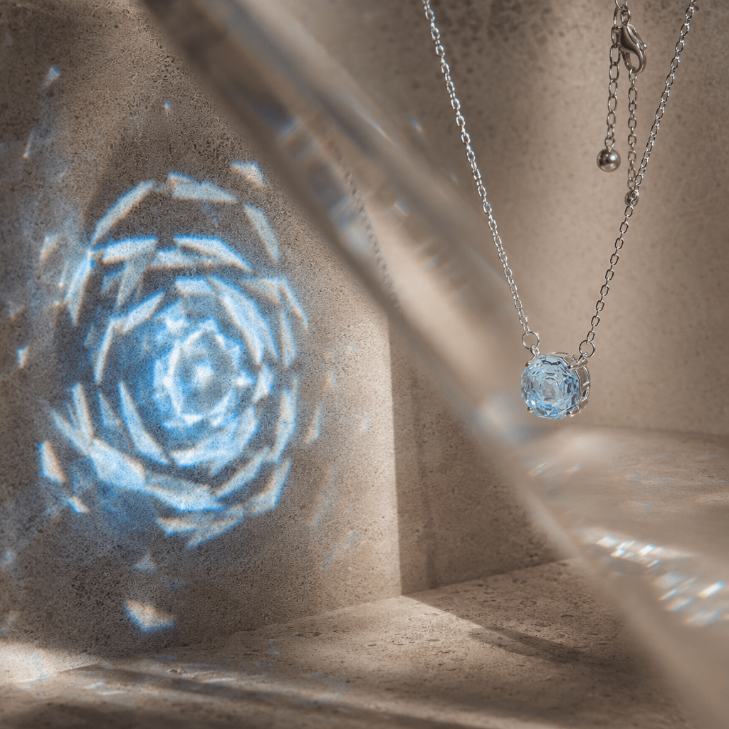Sky Blue Rose Cut Crystal Pendant Necklace | Luxury Necklace by Kohizen