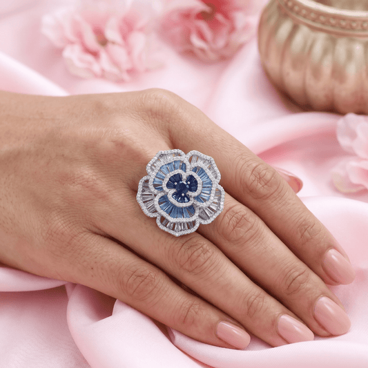 The Bloom That Remembered The Sky | Luxury Adjustable Statement Ring by Kohizen