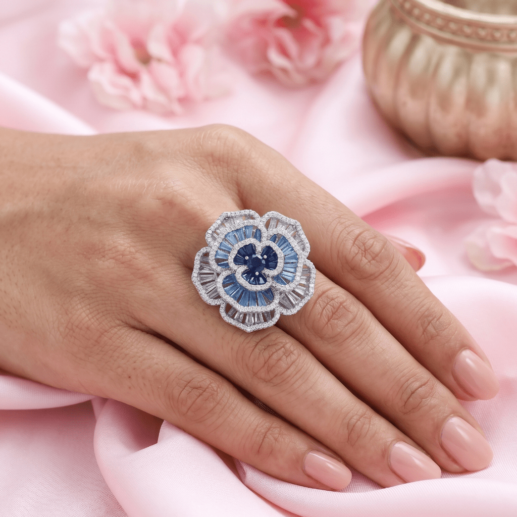 The Bloom That Remembered The Sky | Luxury Adjustable Statement Ring by Kohizen