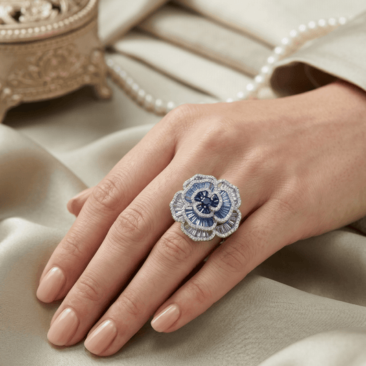 The Bloom That Remembered The Sky | Luxury Adjustable Statement Ring by Kohizen