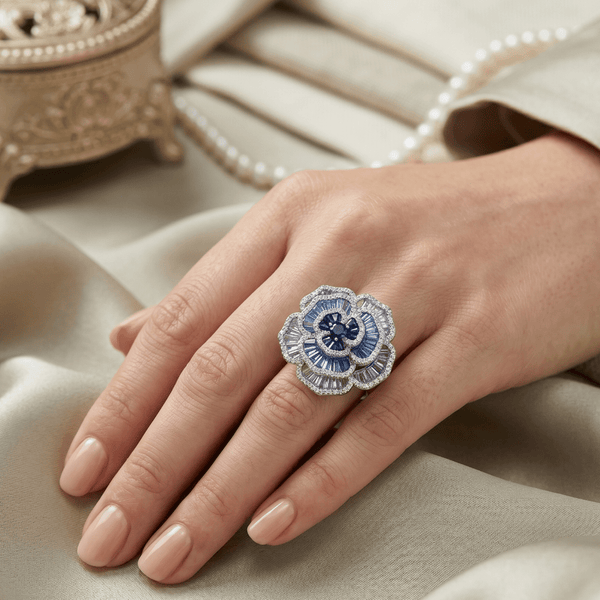 The Bloom That Remembered The Sky | Luxury Adjustable Statement Ring by Kohizen