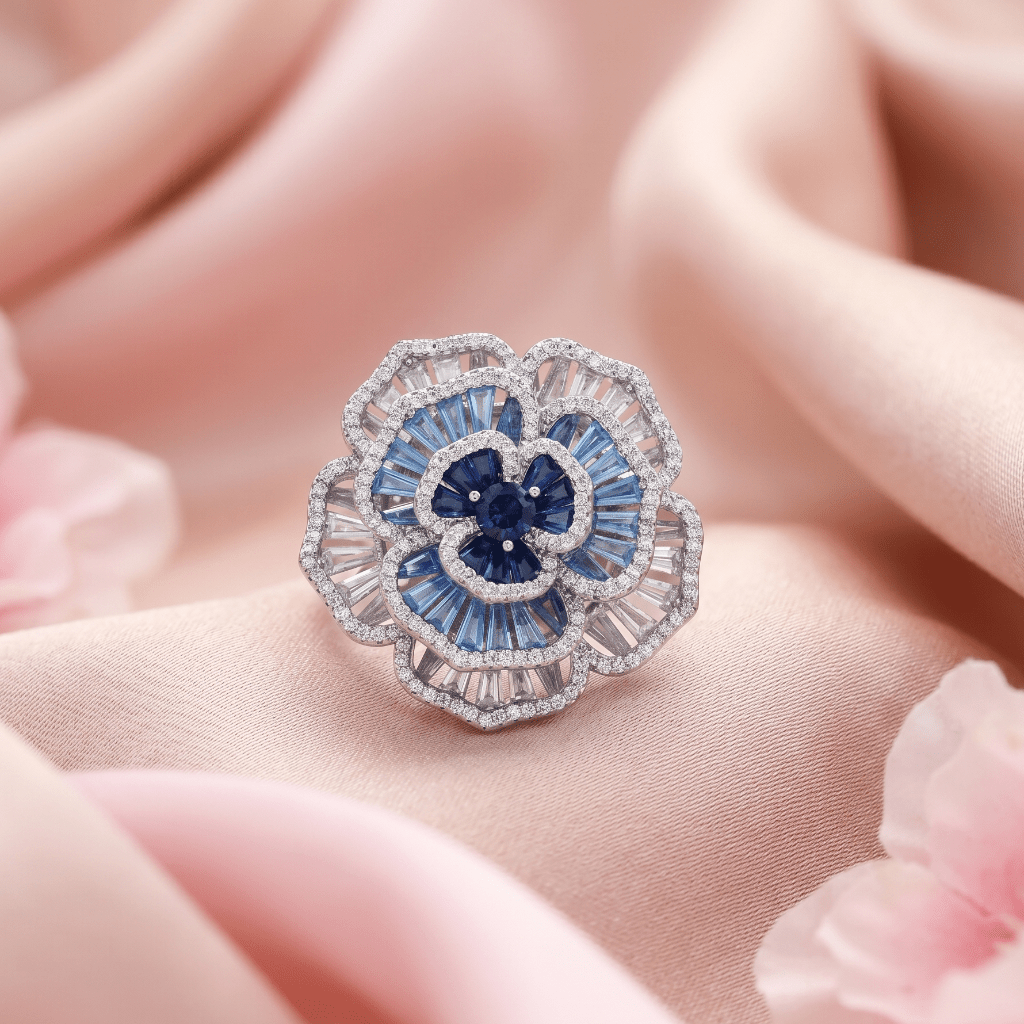 The Bloom That Remembered The Sky | Luxury Adjustable Statement Ring by Kohizen