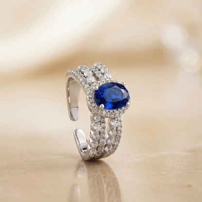 The Sapphire Beneath The Tides | Luxury Adjustable Statement Ring by Kohizen