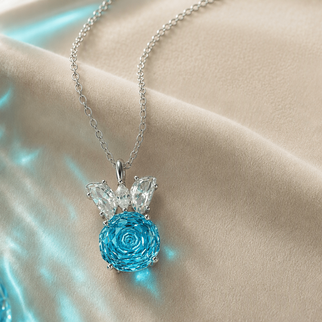 Turquoise Blue Rose Cut Crystal Pendant Necklace | Luxury Necklace by Kohizen