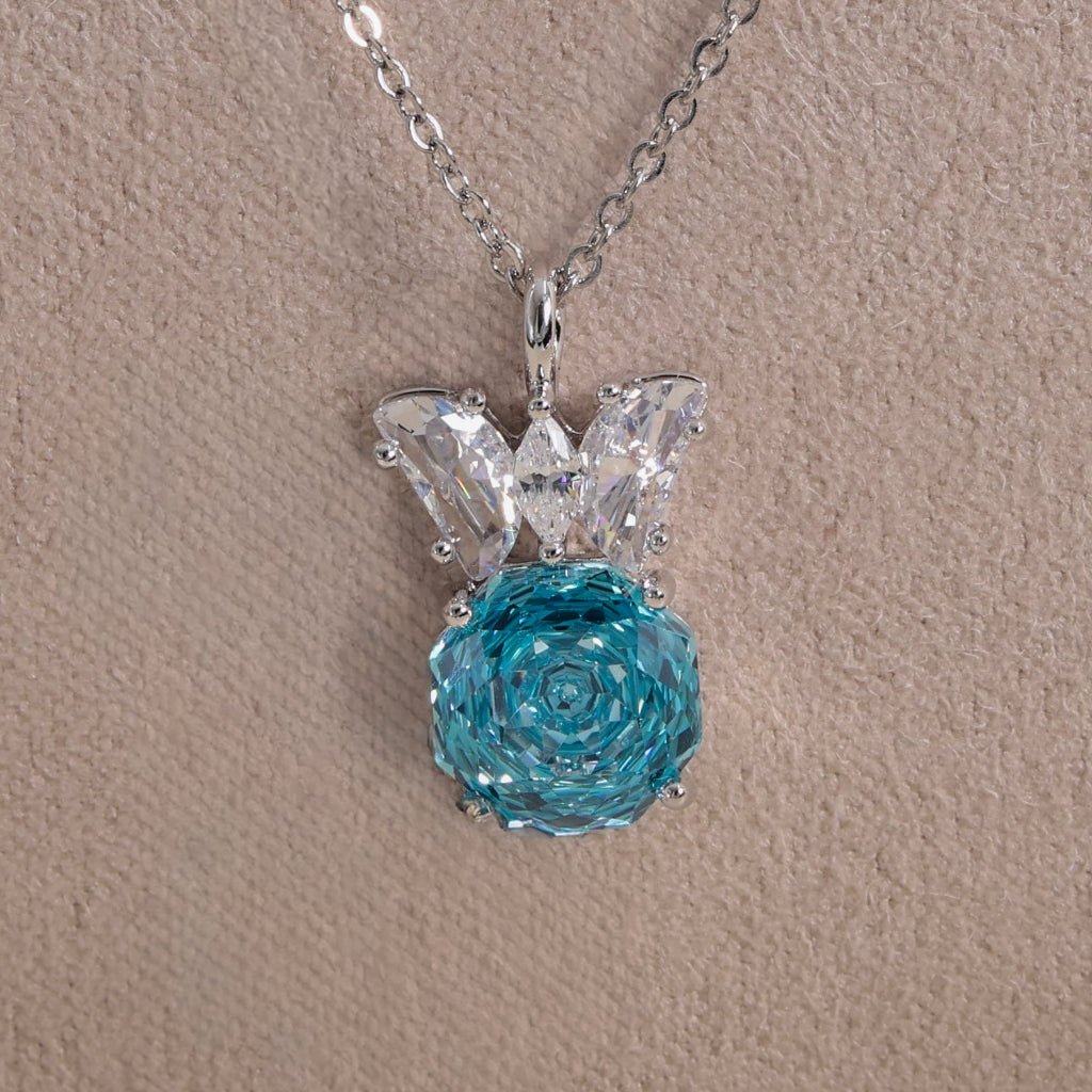 Turquoise Blue Rose Cut Crystal Pendant Necklace | Luxury Necklace by Kohizen