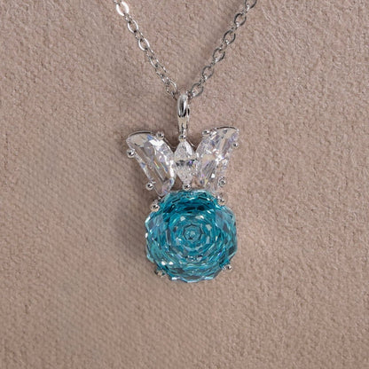 Turquoise Blue Rose Cut Crystal Pendant Necklace | Luxury Necklace by Kohizen