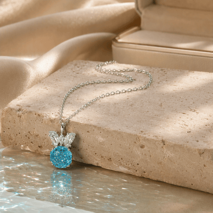 Turquoise Blue Rose Cut Crystal Pendant Necklace | Luxury Necklace by Kohizen