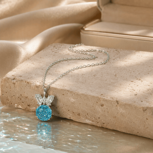 Turquoise Blue Rose Cut Crystal Pendant Necklace | Luxury Necklace by Kohizen