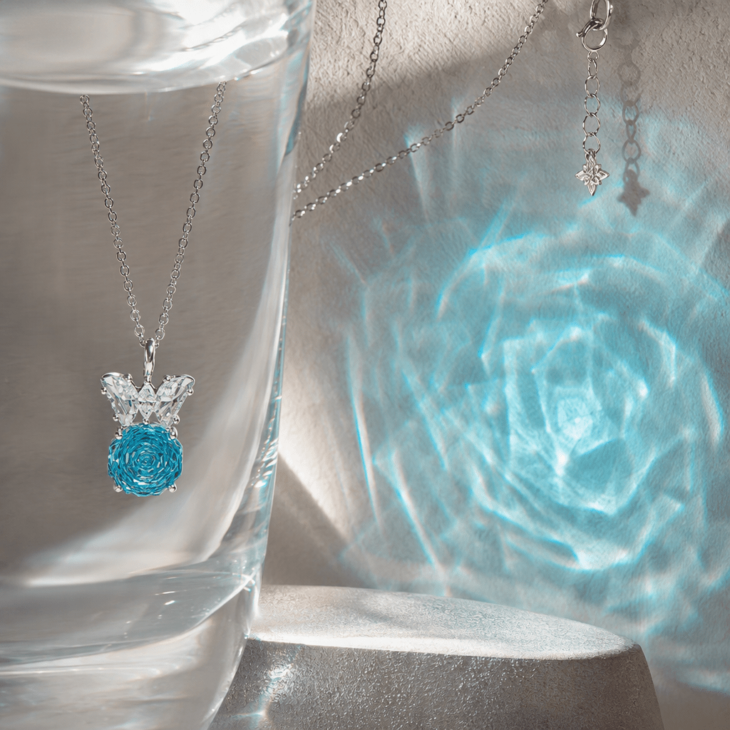 Turquoise Blue Rose Cut Crystal Pendant Necklace | Luxury Necklace by Kohizen