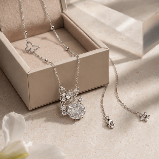 Zirconia Crystal Rose Cut Butterfly Pendant Necklace | Luxury Necklace by Kohizen