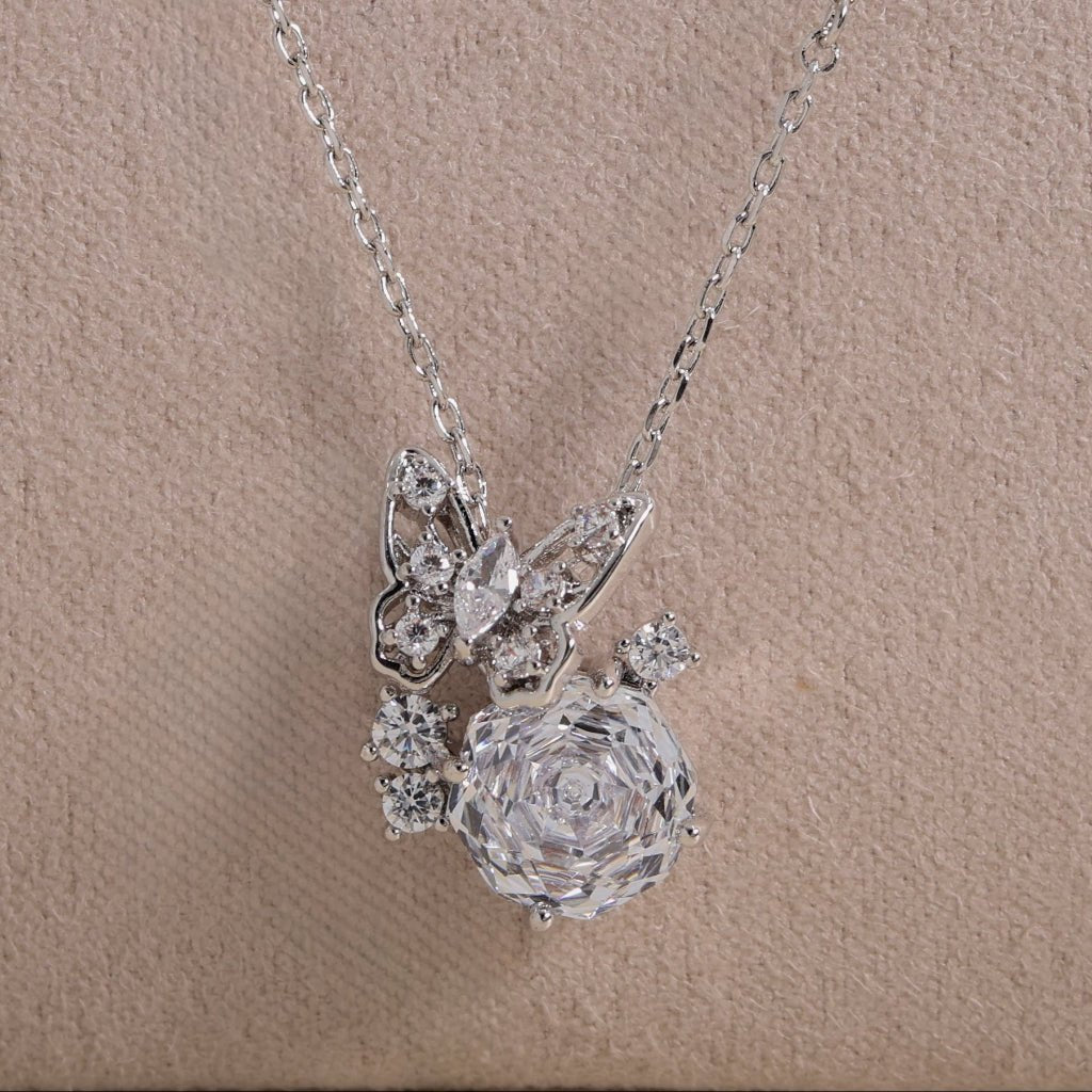 Zirconia Crystal Rose Cut Butterfly Pendant Necklace | Luxury Necklace by Kohizen