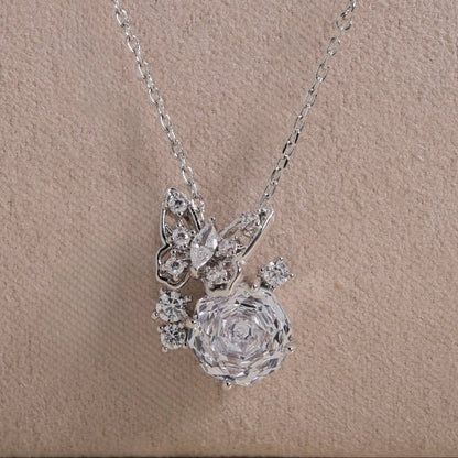 Zirconia Crystal Rose Cut Butterfly Pendant Necklace | Luxury Necklace by Kohizen