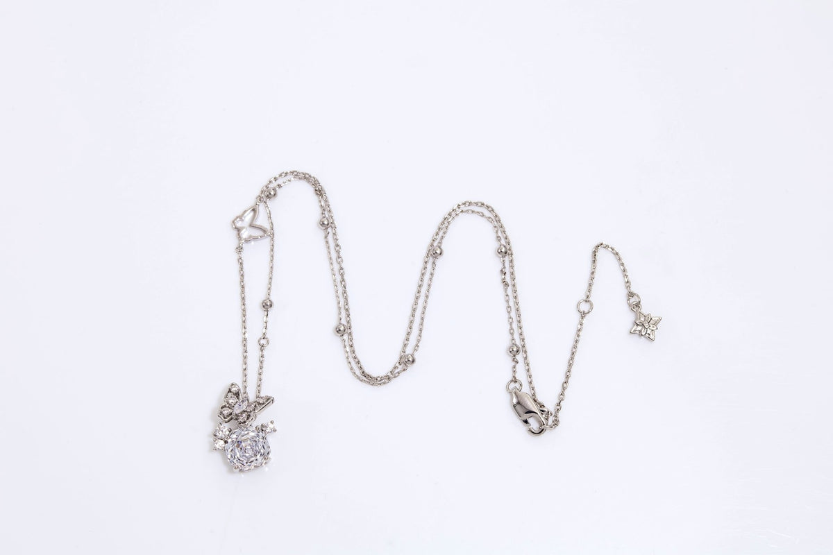 Zirconia Crystal Rose Cut Butterfly Pendant Necklace | Luxury Necklace by Kohizen