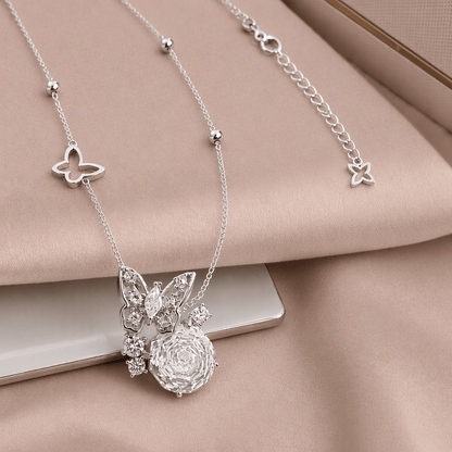 Zirconia Crystal Rose Cut Butterfly Pendant Necklace | Luxury Necklace by Kohizen