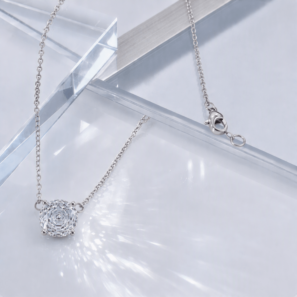 Zirconia Solitaire Rose Cut Pendant Necklace | Luxury Necklace by Kohizen